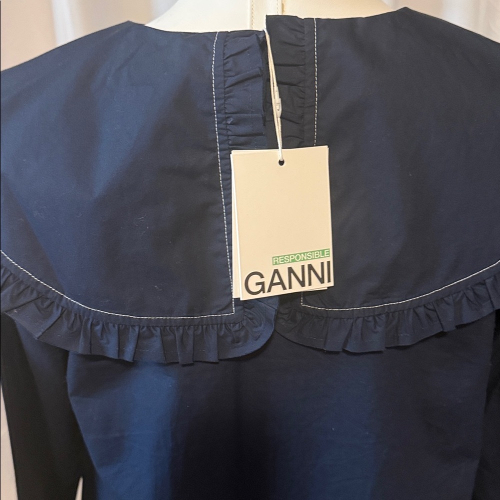Ganni Navy Poplin mini shirt dress 36euro 6US - Picture 7 of 10